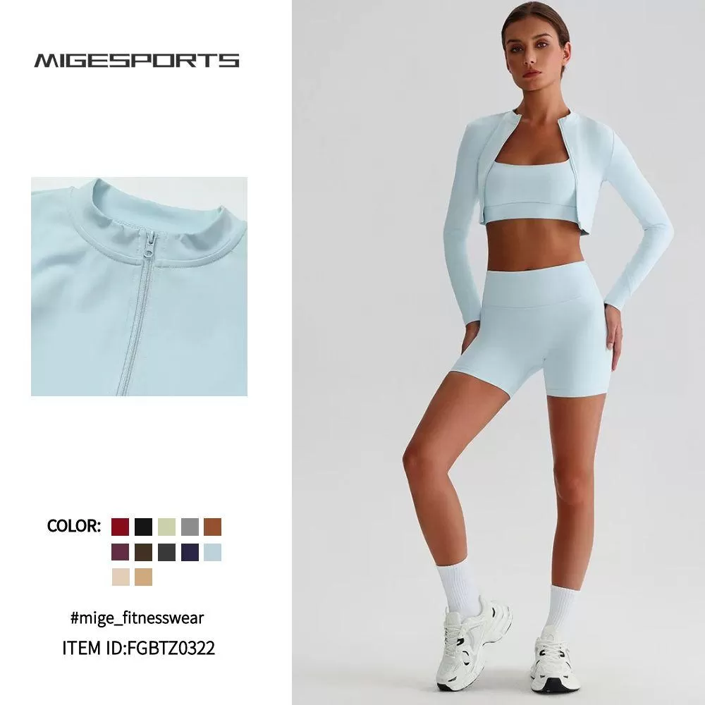 Women's Jackets Crop Top Shorts Active Wear 2 Piece Sets FGBTZ0322