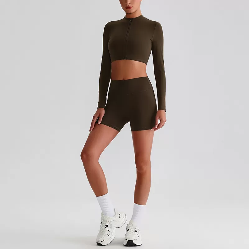 Women's Jackets Crop Top Shorts Active Wear 2 Piece Sets FGBTZ0322