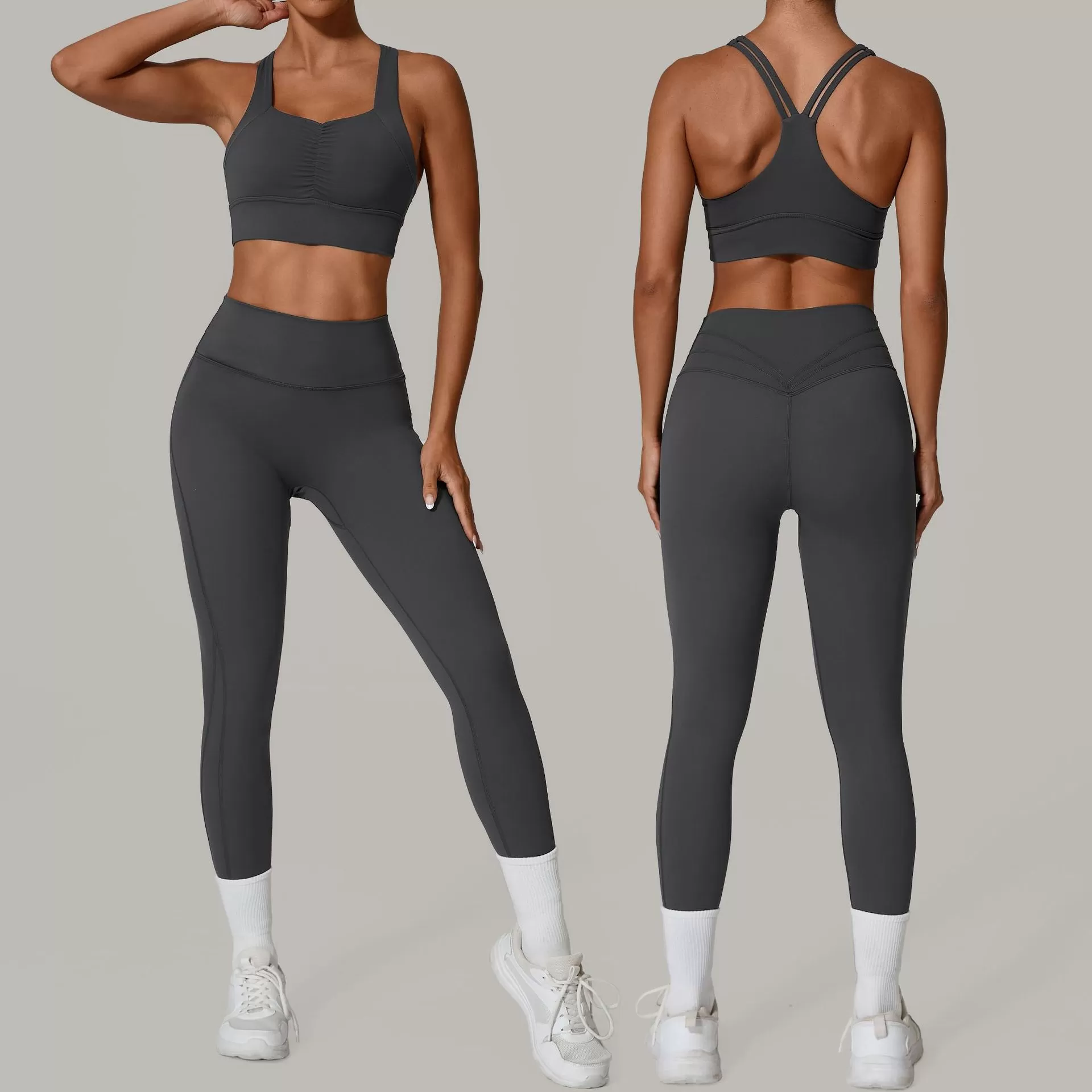 Women's Solid Color 2 Piece Compression Sportswear FGB6229+87054
