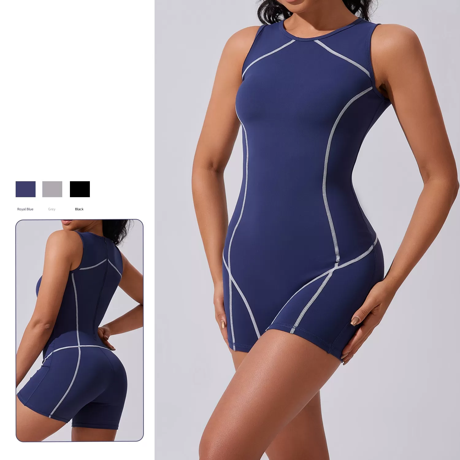 Women's Gym Romper Shorts Contrast color line Yoga Jumpsuit FGBF212