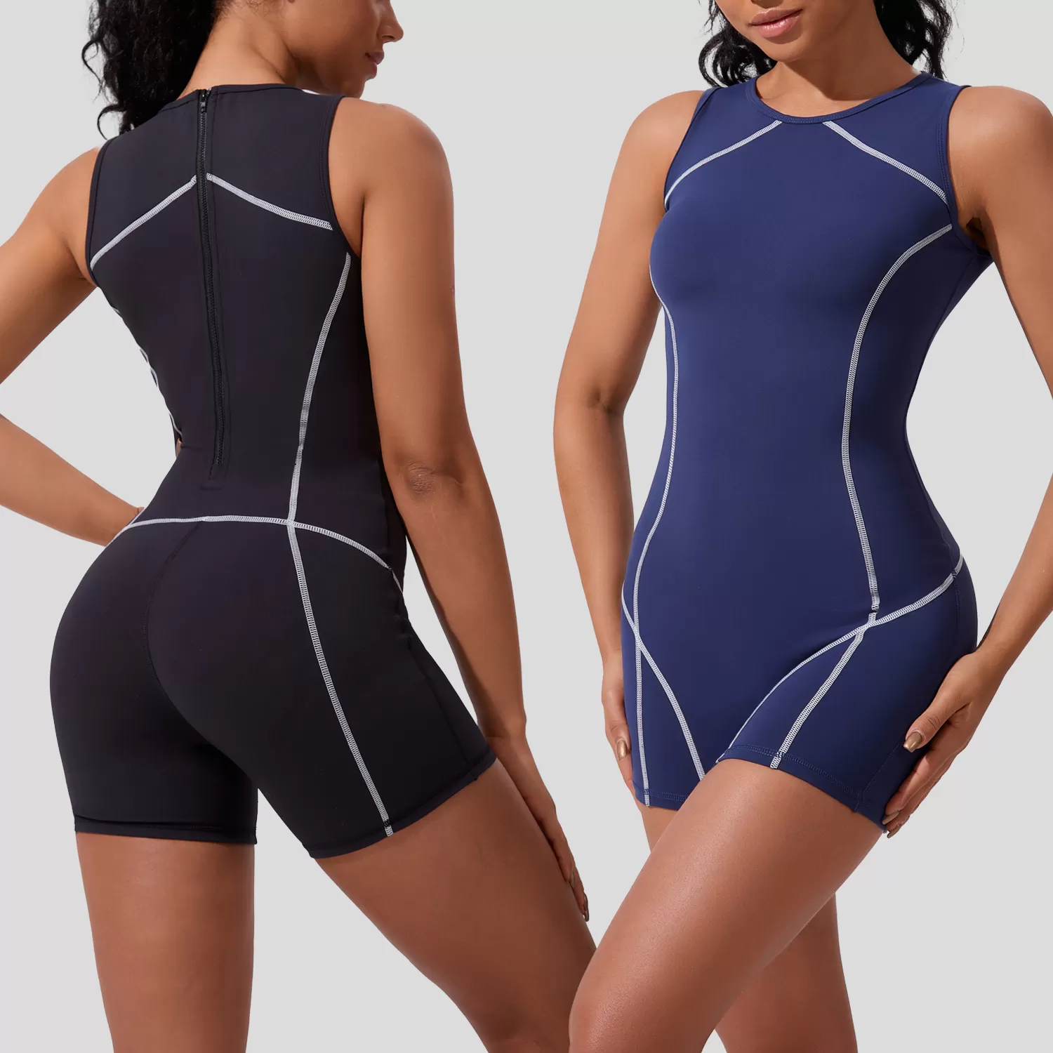 Women's Gym Romper Shorts Contrast color line Yoga Jumpsuit FGBF212