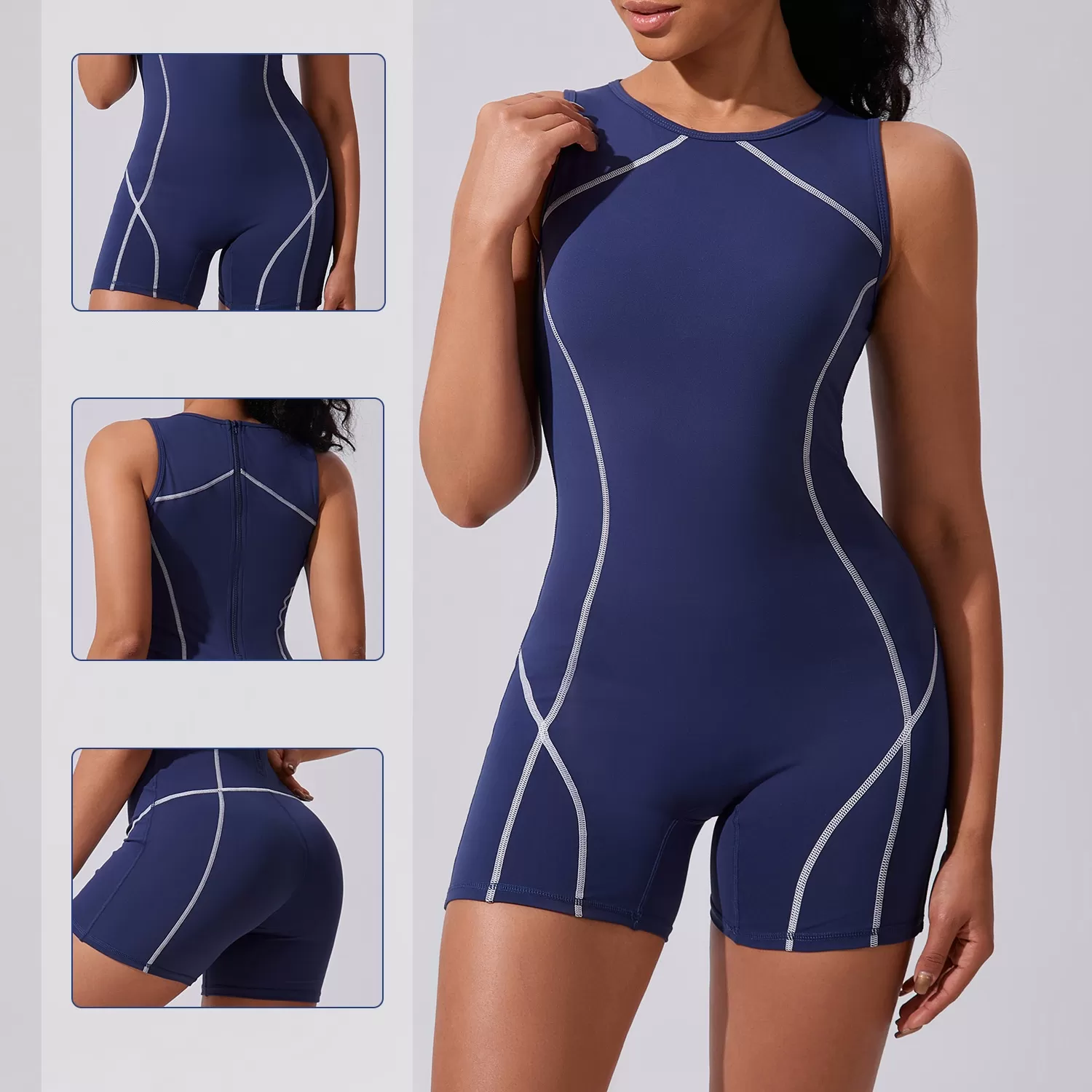 Women's Gym Romper Shorts Contrast color line Yoga Jumpsuit FGBF212