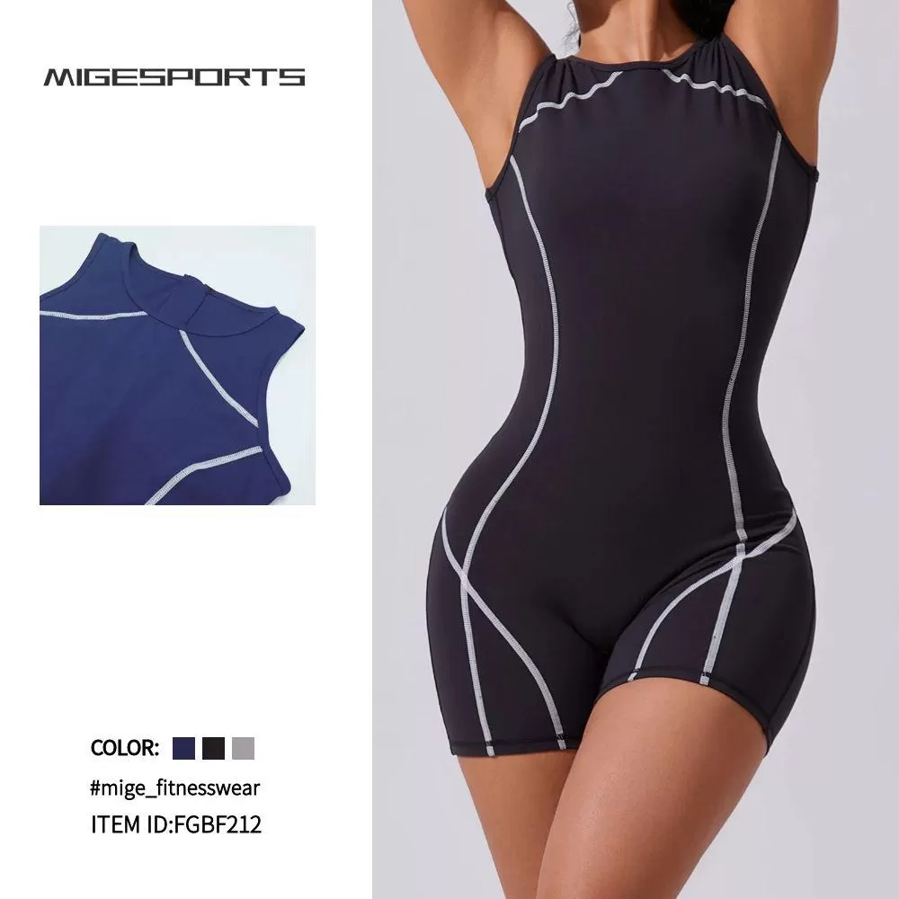 Women's Gym Romper Shorts Contrast color line Yoga Jumpsuit FGBF212