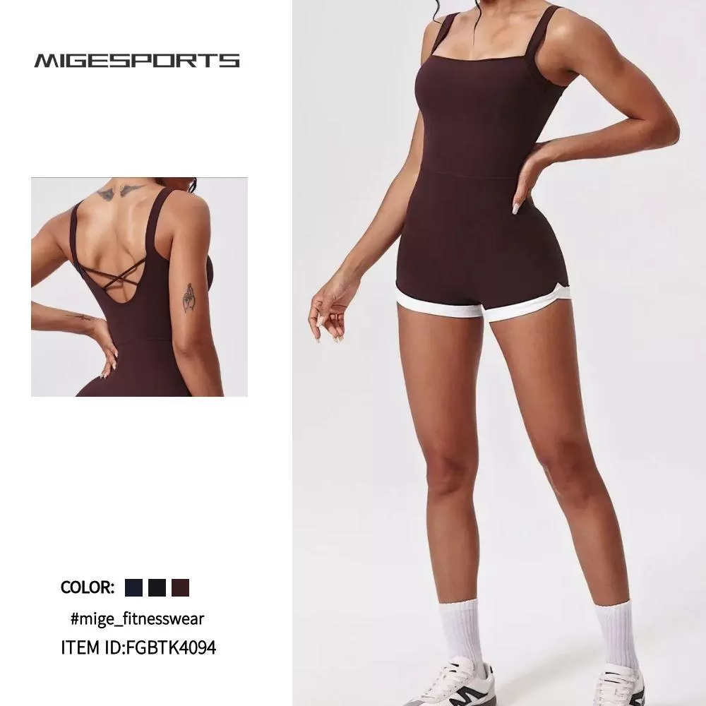 Women Square Neck Romper Backless Gym Jumpsuits FGBLTK4094
