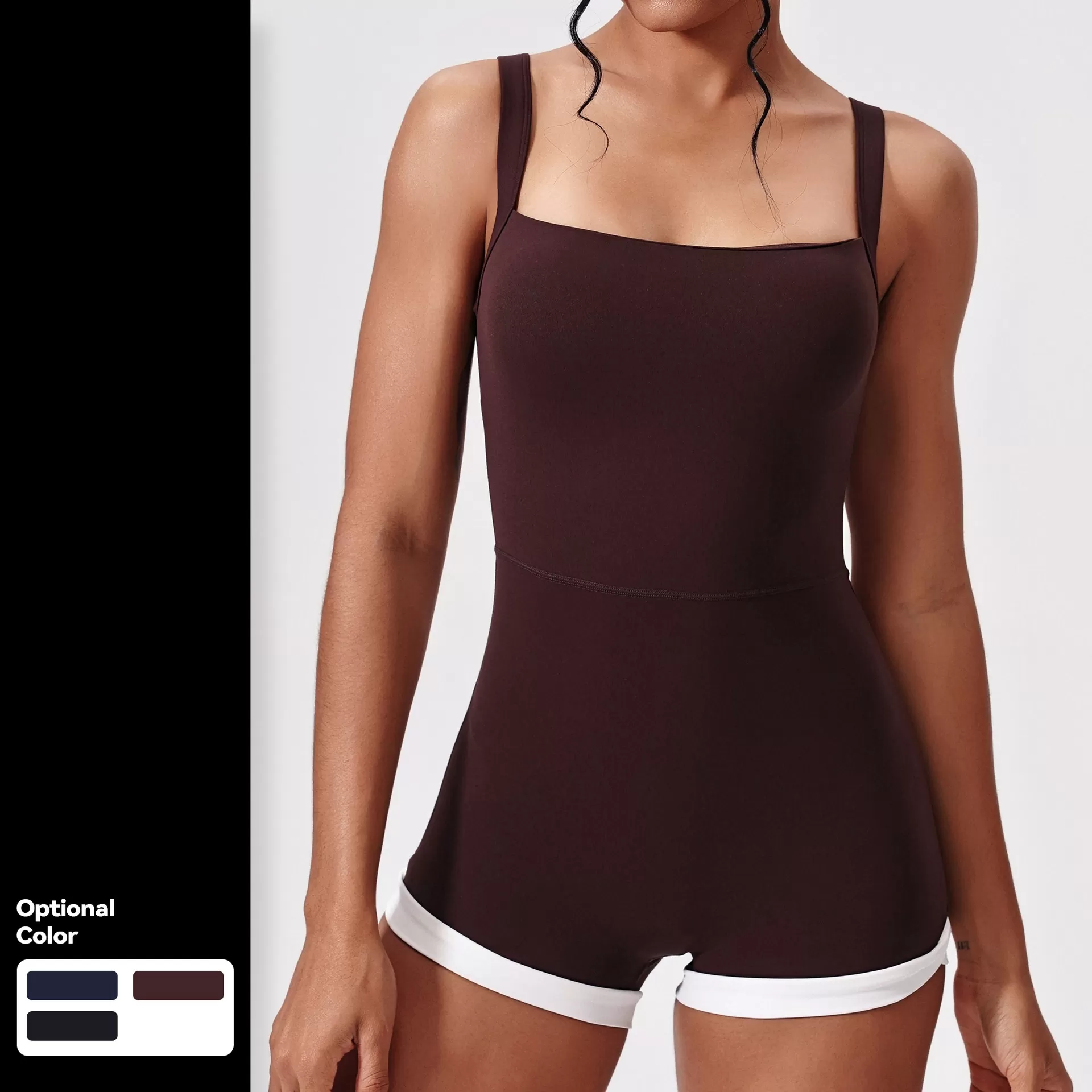 Women Square Neck Romper Backless Gym Jumpsuits FGBLTK4094