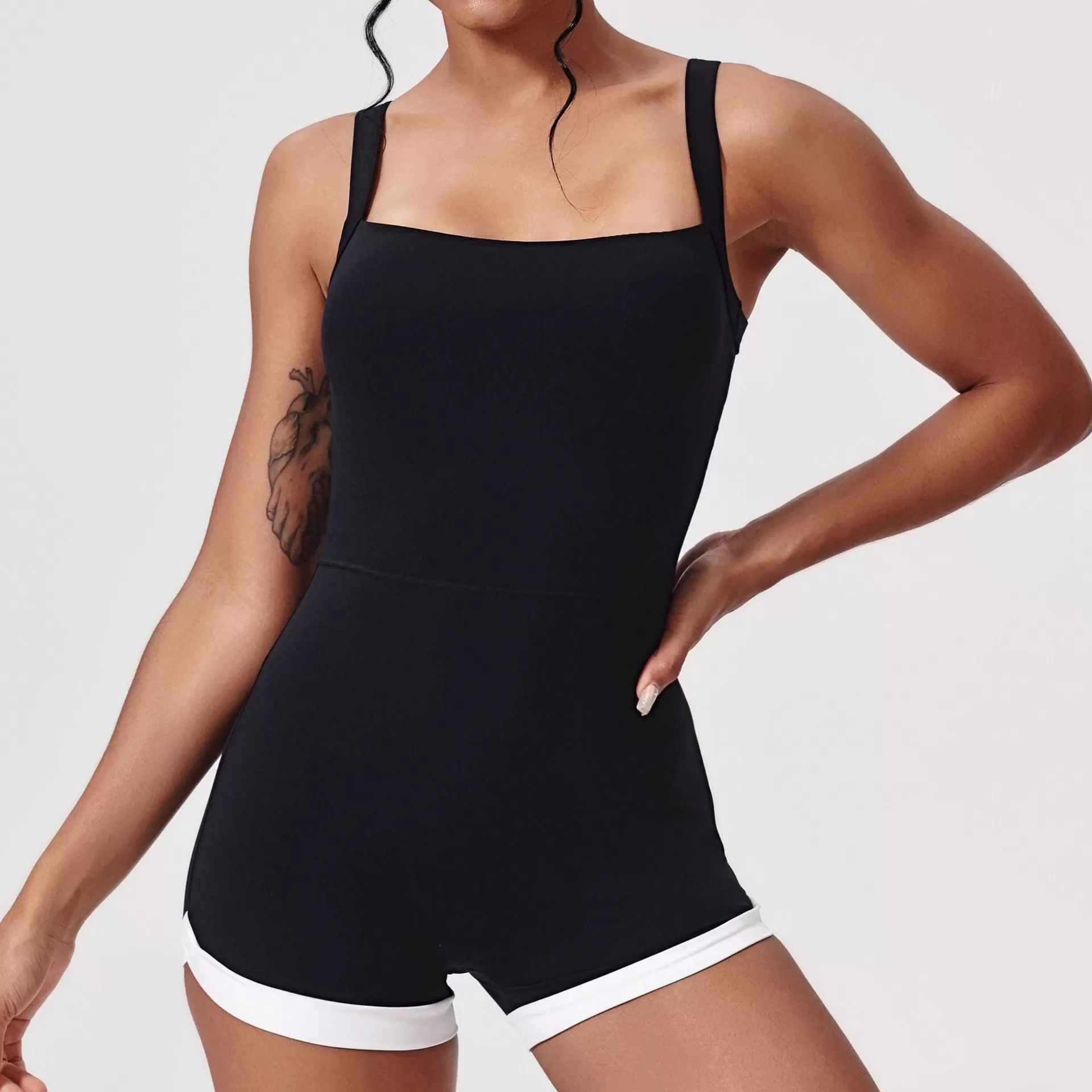 Women Square Neck Romper Backless Gym Jumpsuits FGBLTK4094