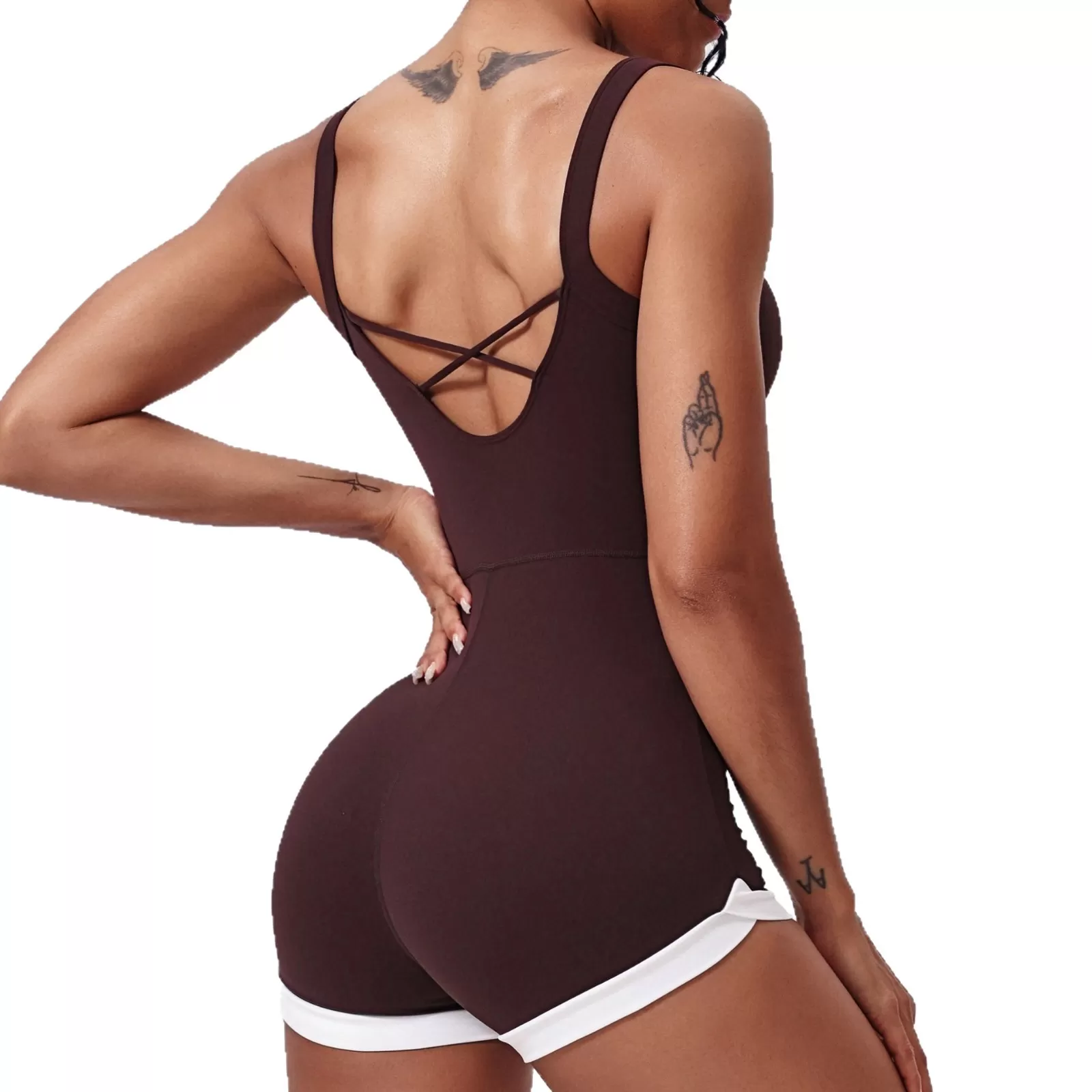 Women Square Neck Romper Backless Gym Jumpsuits FGBLTK4094
