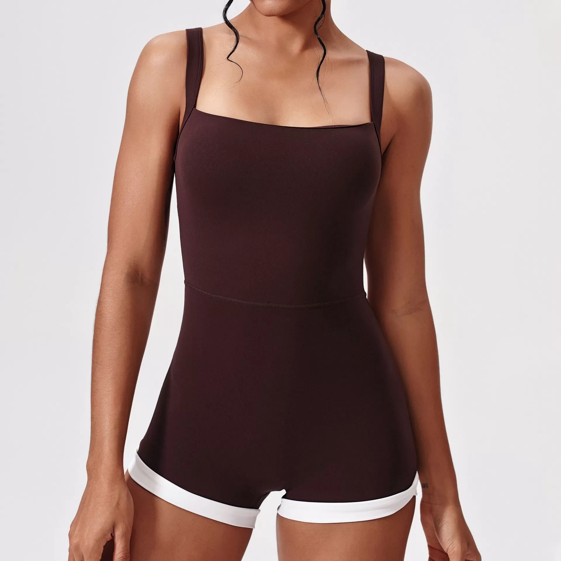 Women Square Neck Romper Backless Gym Jumpsuits FGBLTK4094