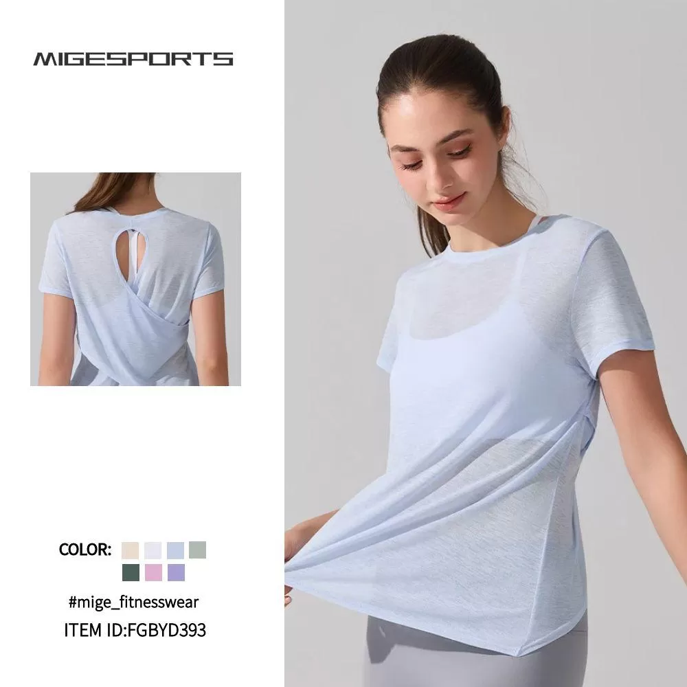 Women's Breathable Slub Yarn Sports Short Sleeve Yoga Tops FGBYD393