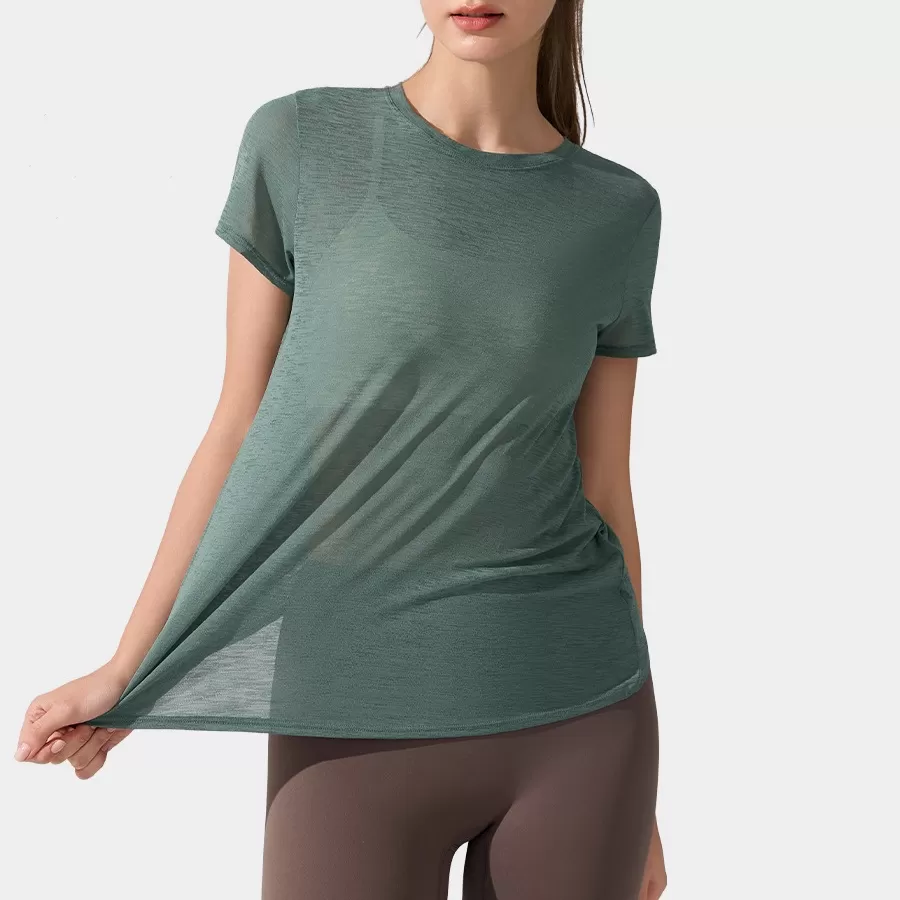 Women's Breathable Slub Yarn Sports Short Sleeve Yoga Tops FGBYD393