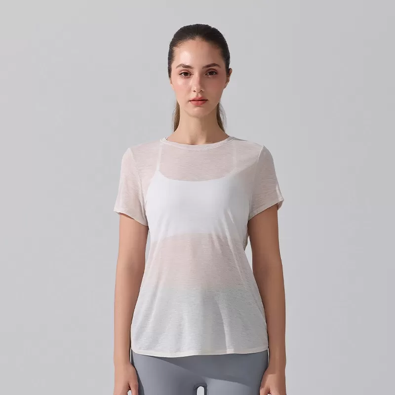 Women's Breathable Slub Yarn Sports Short Sleeve Yoga Tops FGBYD393