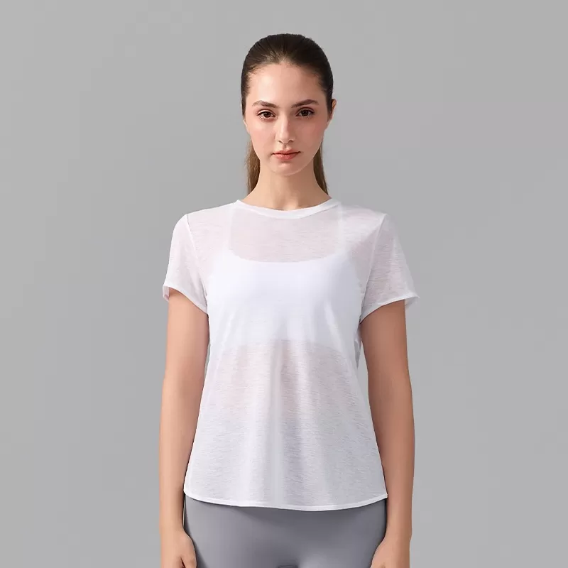 Women's Breathable Slub Yarn Sports Short Sleeve Yoga Tops FGBYD393