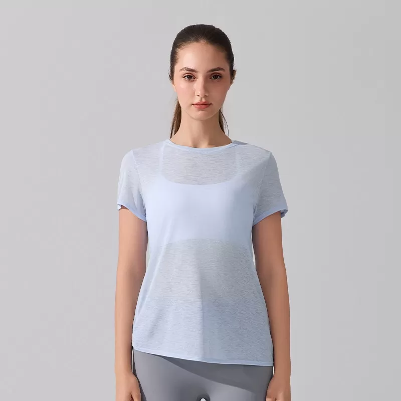 Women's Breathable Slub Yarn Sports Short Sleeve Yoga Tops FGBYD393
