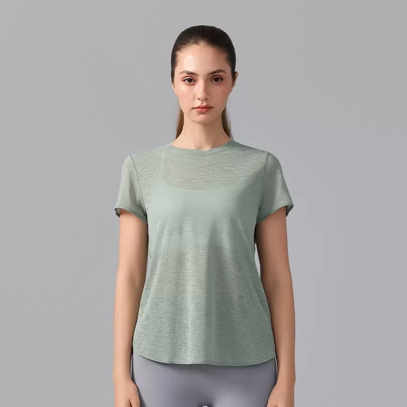 Women's Breathable Slub Yarn Sports Short Sleeve Yoga Tops FGBYD393