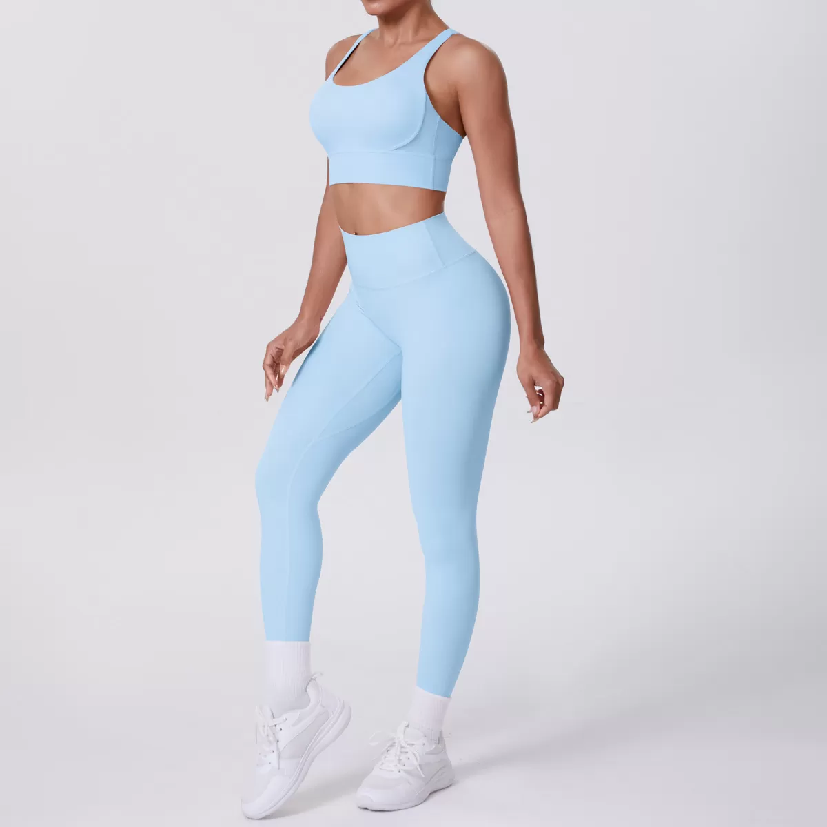Cross Back Bra Yoga Leggings Gym Activewear 2 Piece Yoga Set FGB7113+7100