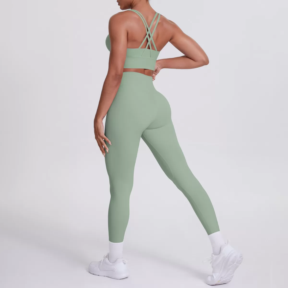 Cross Back Bra Yoga Leggings Gym Activewear 2 Piece Yoga Set FGB7113+7100