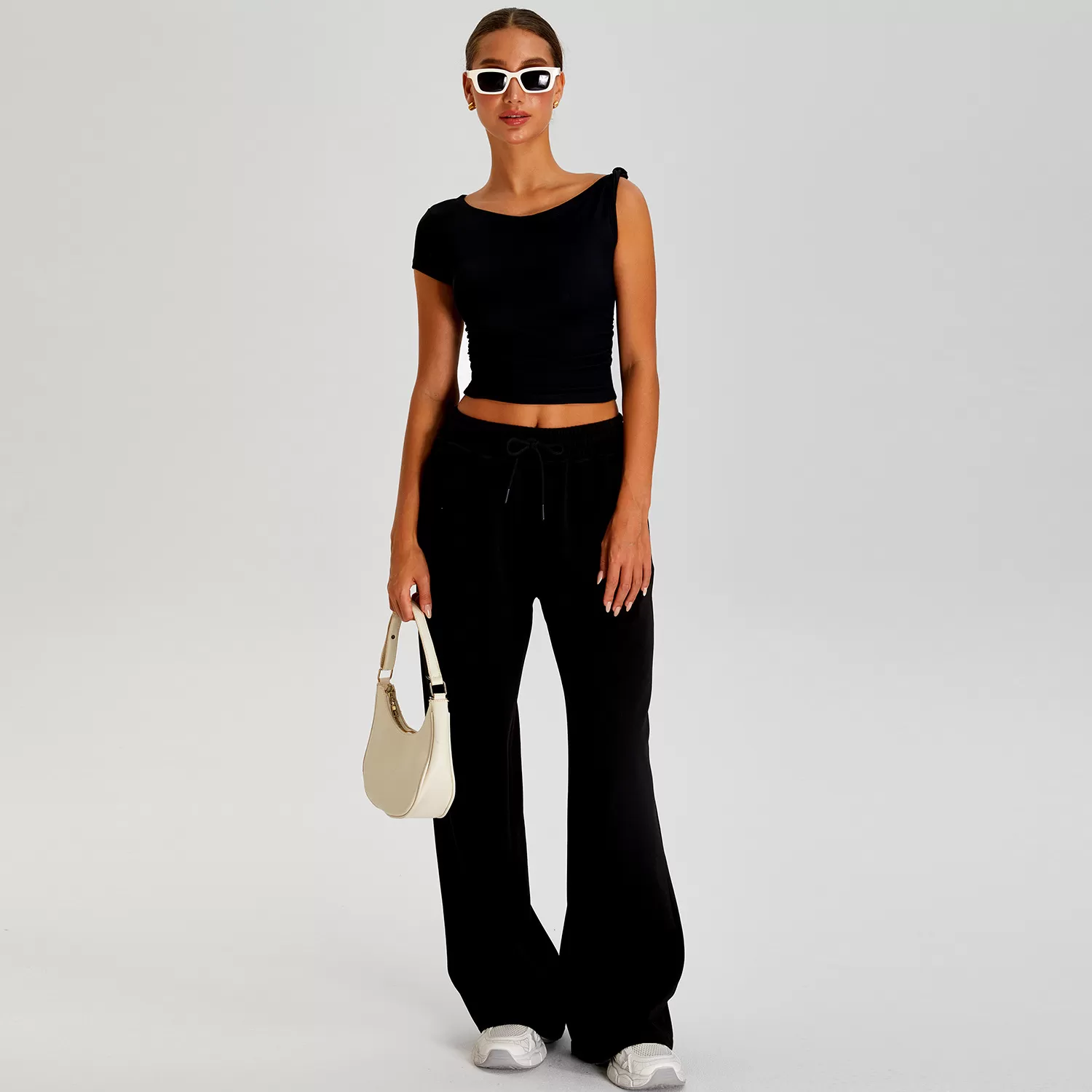 Women Solid Color 2 Piece Set Short Sleeve Tops Yoga Pants  FGBTM0253Y