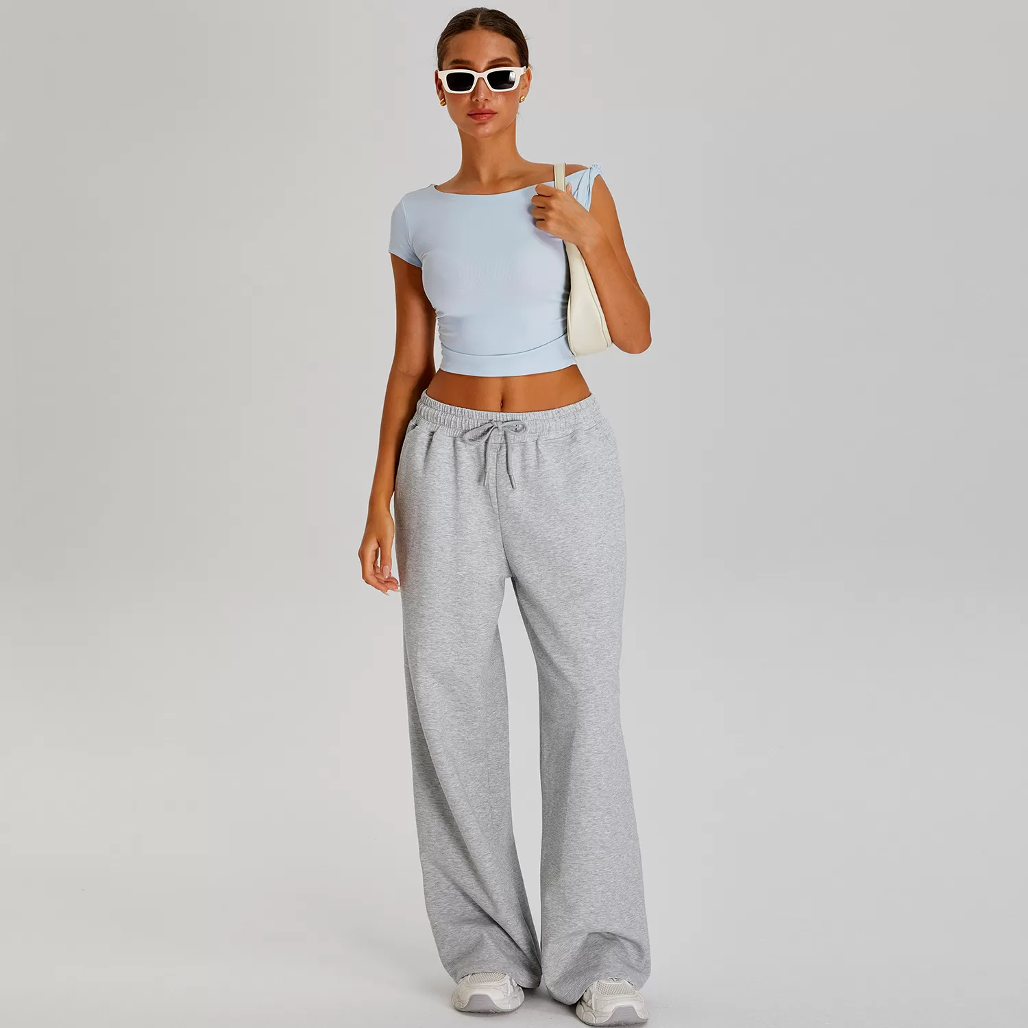 Women Solid Color 2 Piece Set Short Sleeve Tops Yoga Pants  FGBTM0253Y
