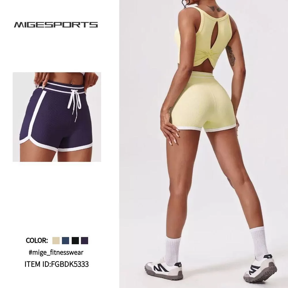 Drawstring Sportwear Gym Fitness Yoga Shorts for Women FGBDK5333
