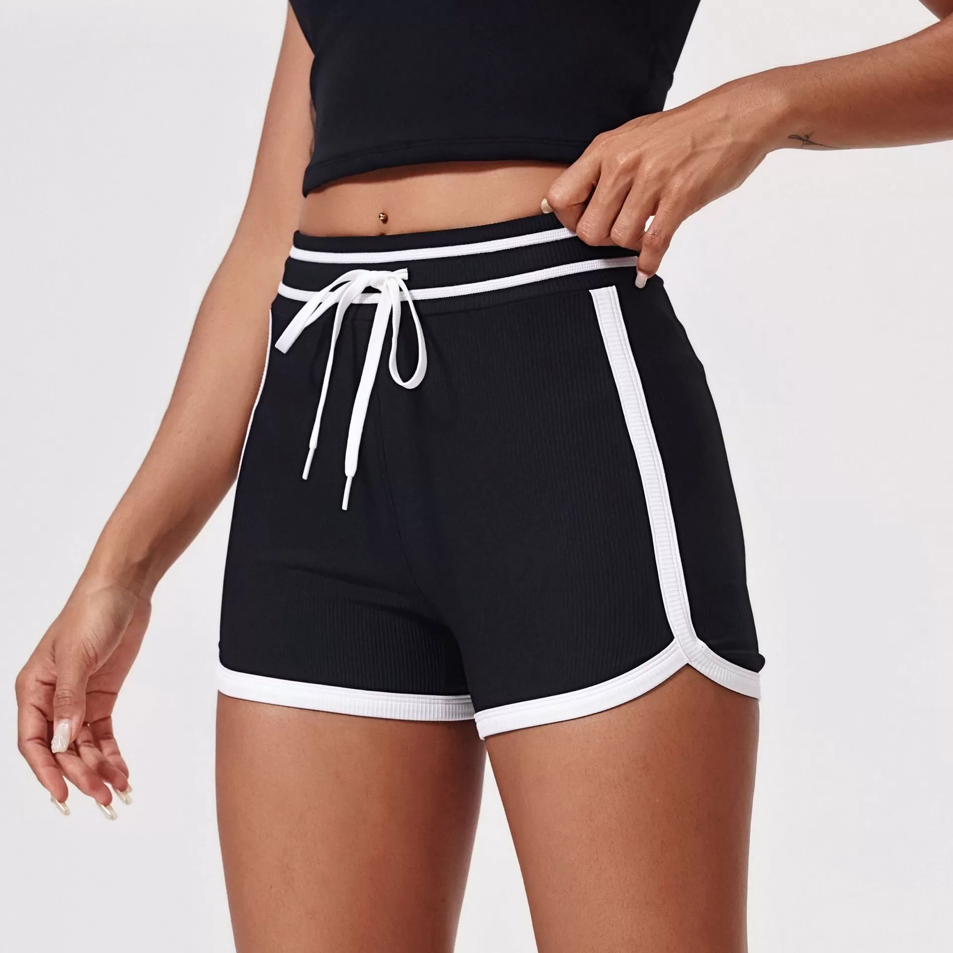 Drawstring Sportwear Gym Fitness Yoga Shorts for Women FGBDK5333