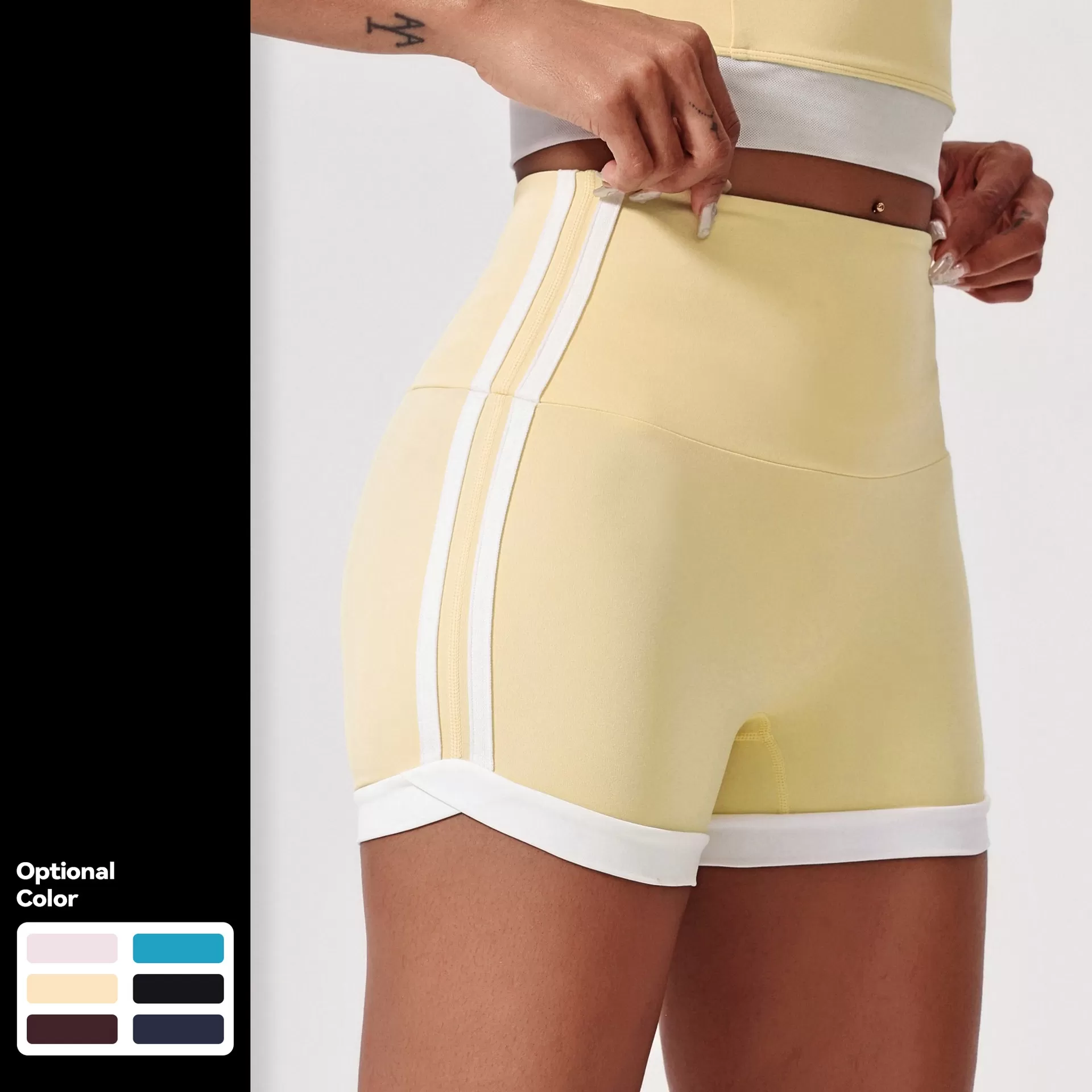 Women's Gym Activewear Stripe Contrast Color Fitness Yoga Outfits Shorts FGBDK3234