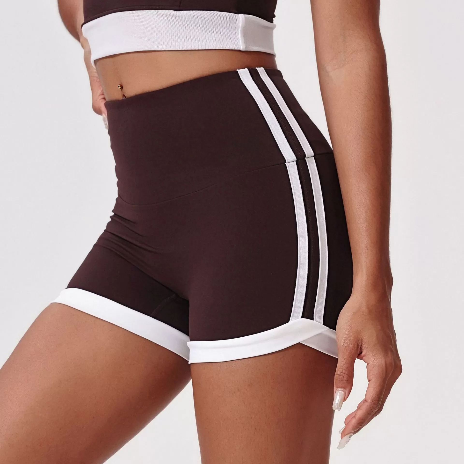 Women's Gym Activewear Stripe Contrast Color Fitness Yoga Outfits Shorts FGBDK3234