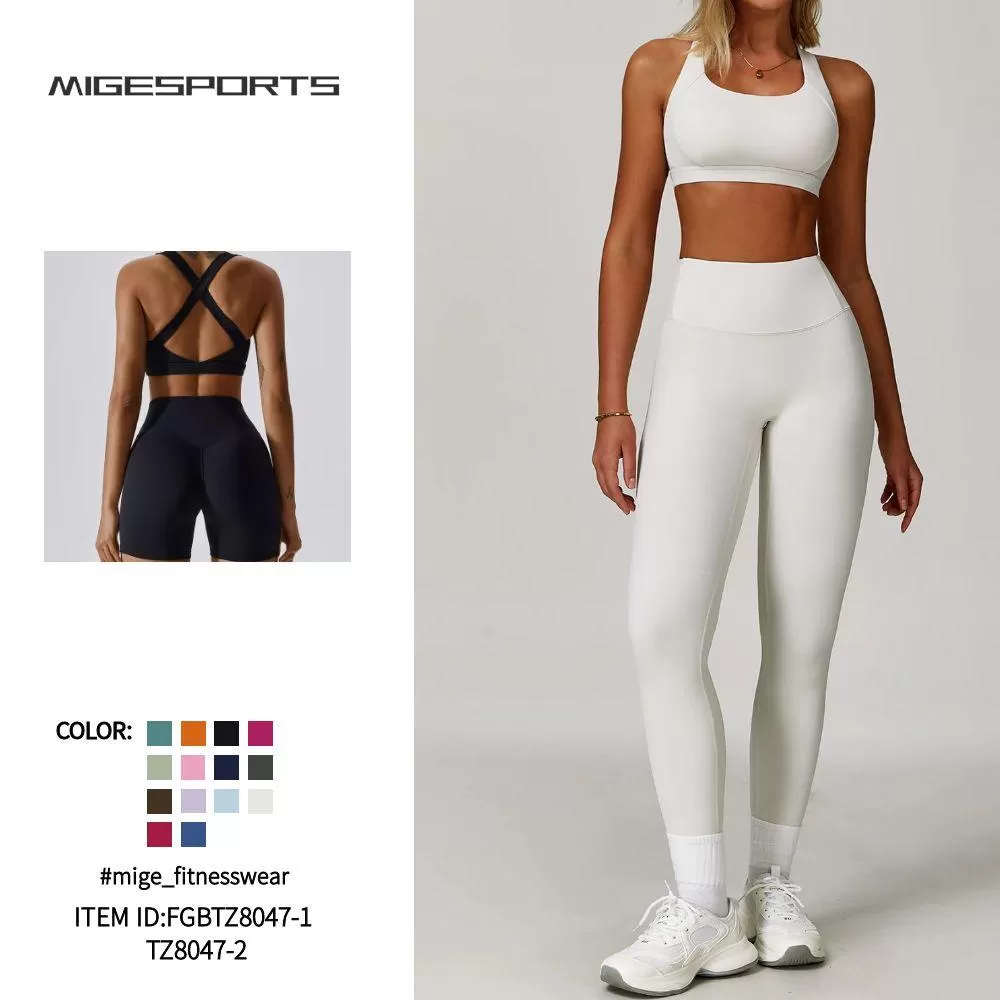 Women Fitness Yoga Leggings Cross Back Bra Yoga Set FGBTZ8047-1 TZ8047-2