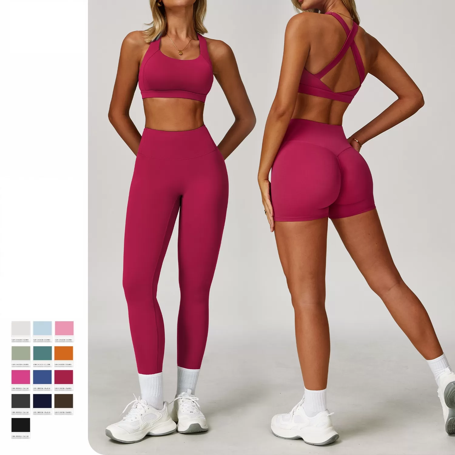 Women Fitness Yoga Leggings Cross Back Bra Yoga Set FGBTZ8047-1 TZ8047-2