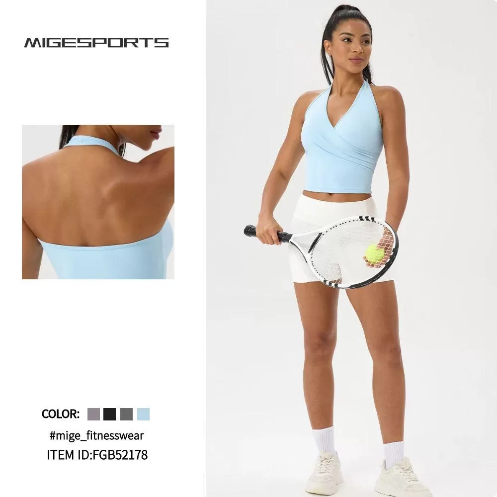 Breathable Fitness Wear Solid Color V-neck Running Sports Bra FGB52178