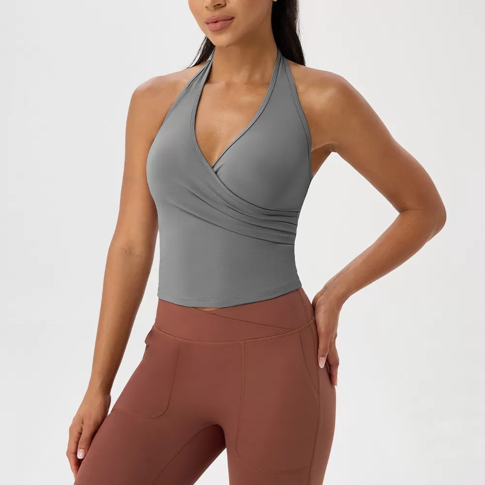 Breathable Fitness Wear Solid Color V-neck Running Sports Bra FGB52178