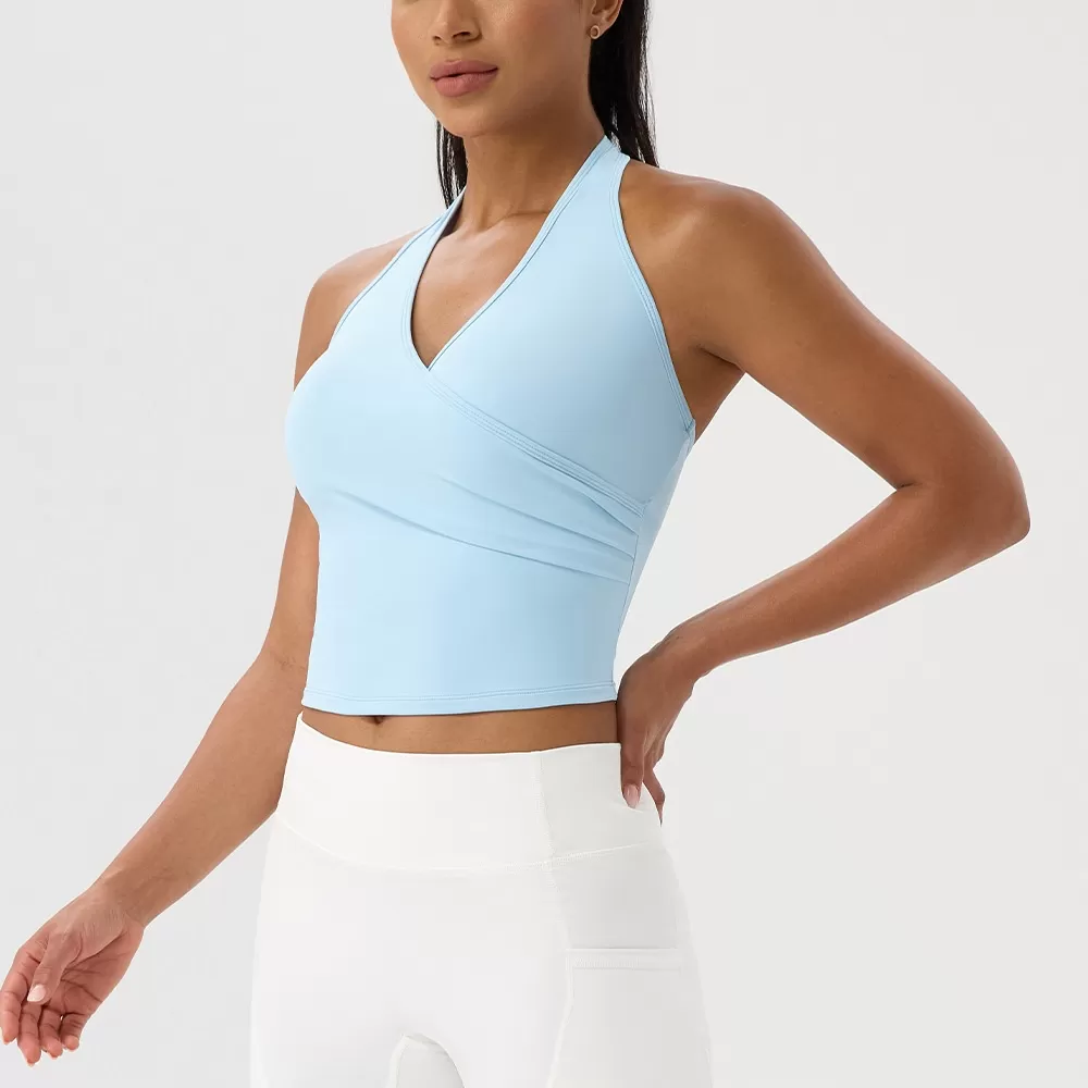 Breathable Fitness Wear Solid Color V-neck Running Sports Bra FGB52178