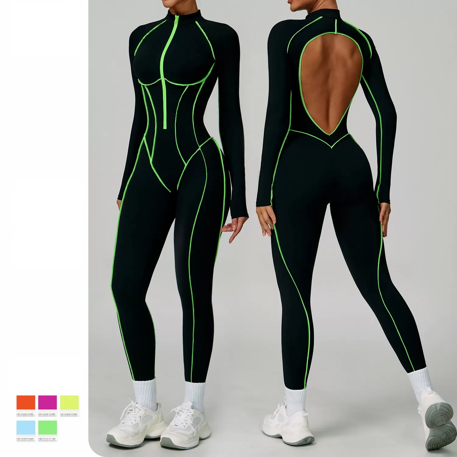 One Piece Long Sleeve Front Zipper Yoga Jumpsuit FGBELT9317