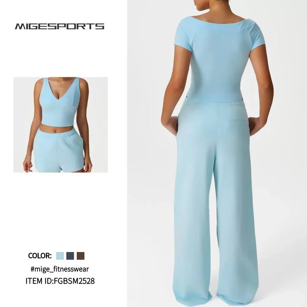 Breathable 4 Piece Women Tops And Pants Active Gym Wear Yoga Set FGBSM2528