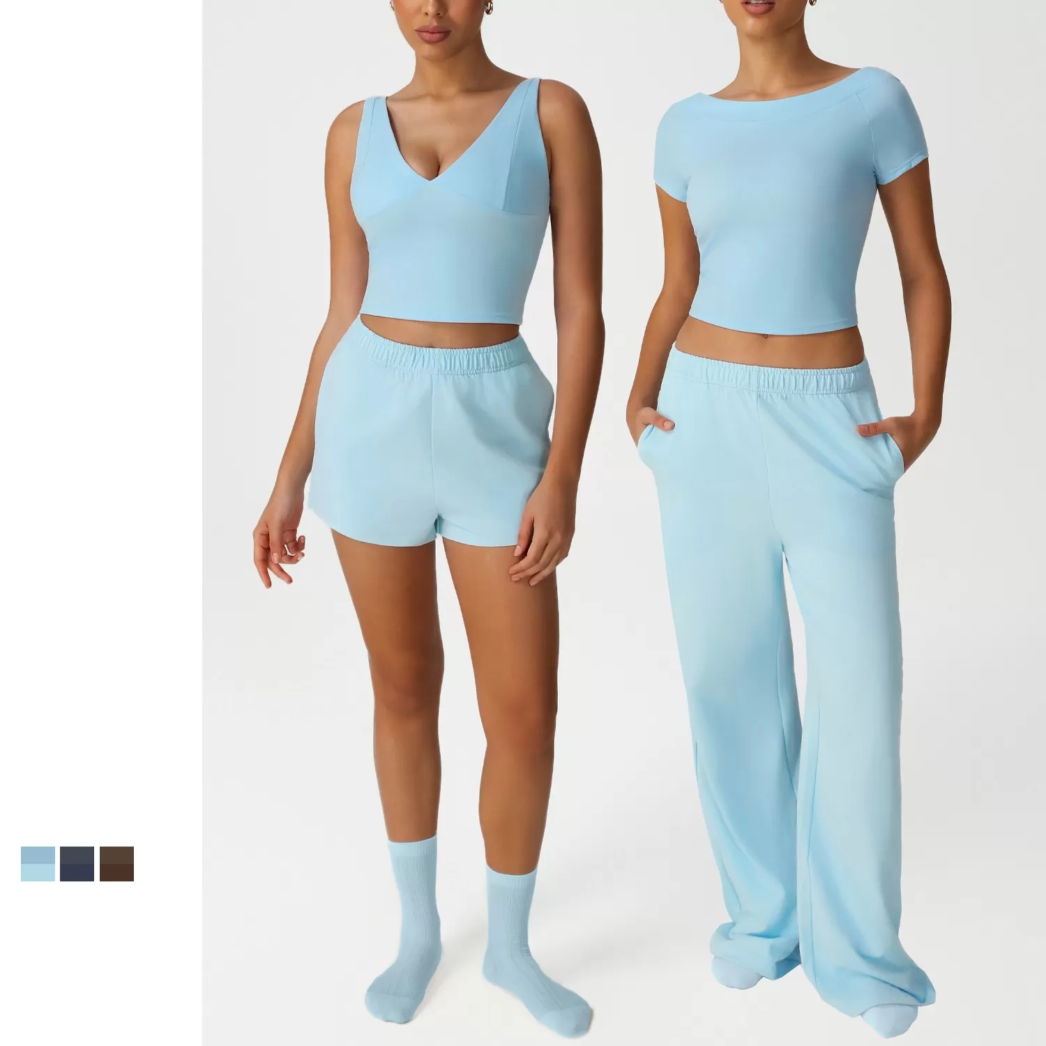 Breathable 4 Piece Women Tops And Pants Active Gym Wear Yoga Set FGBSM2528
