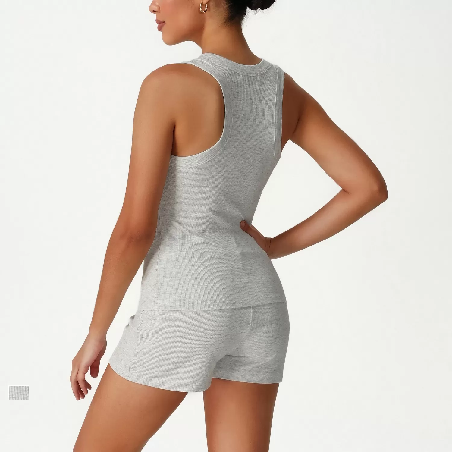 Deep U Neck Tank Top and Shorts Set Custom Workout Yoga Set FGBSM2541