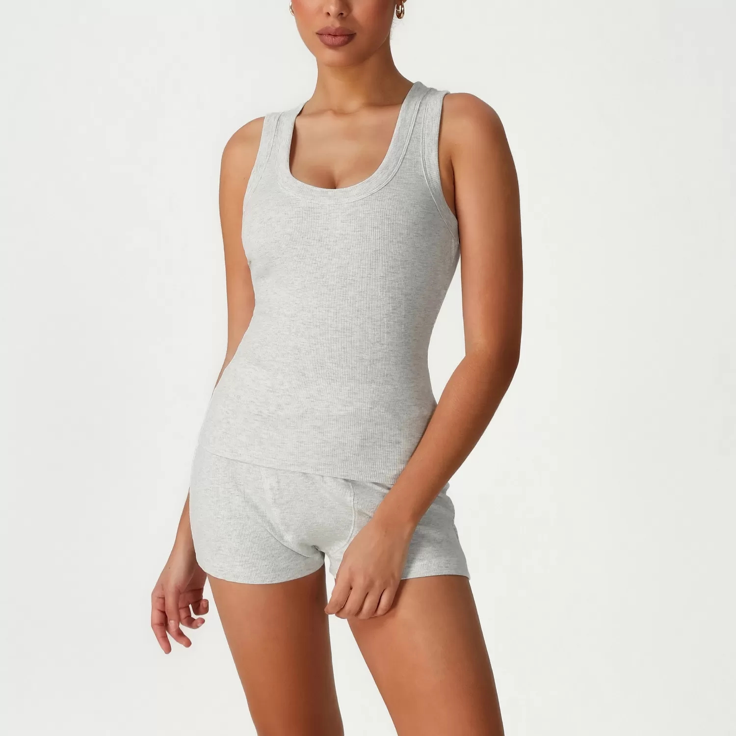 Deep U Neck Tank Top and Shorts Set Custom Workout Yoga Set FGBSM2541