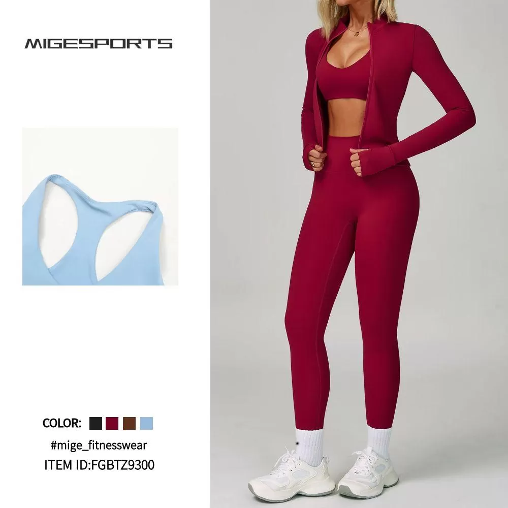 Gym Yoga Bra Leggings Jacket Quick Dry Fitness 4 Pieces Yoga Set FGBTZ9300