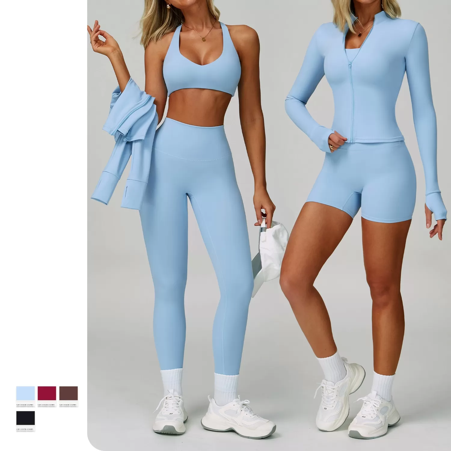 Gym Yoga Bra Leggings Jacket Quick Dry Fitness 4 Pieces Yoga Set FGBTZ9300