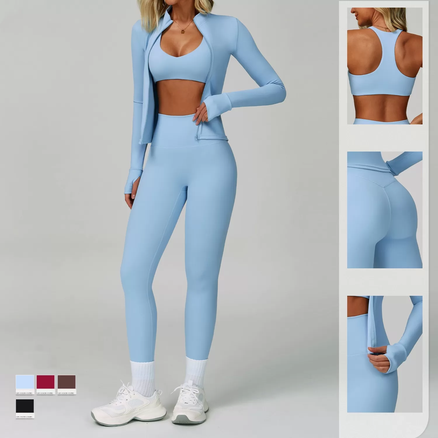 Gym Yoga Bra Leggings Jacket Quick Dry Fitness 4 Pieces Yoga Set FGBTZ9300