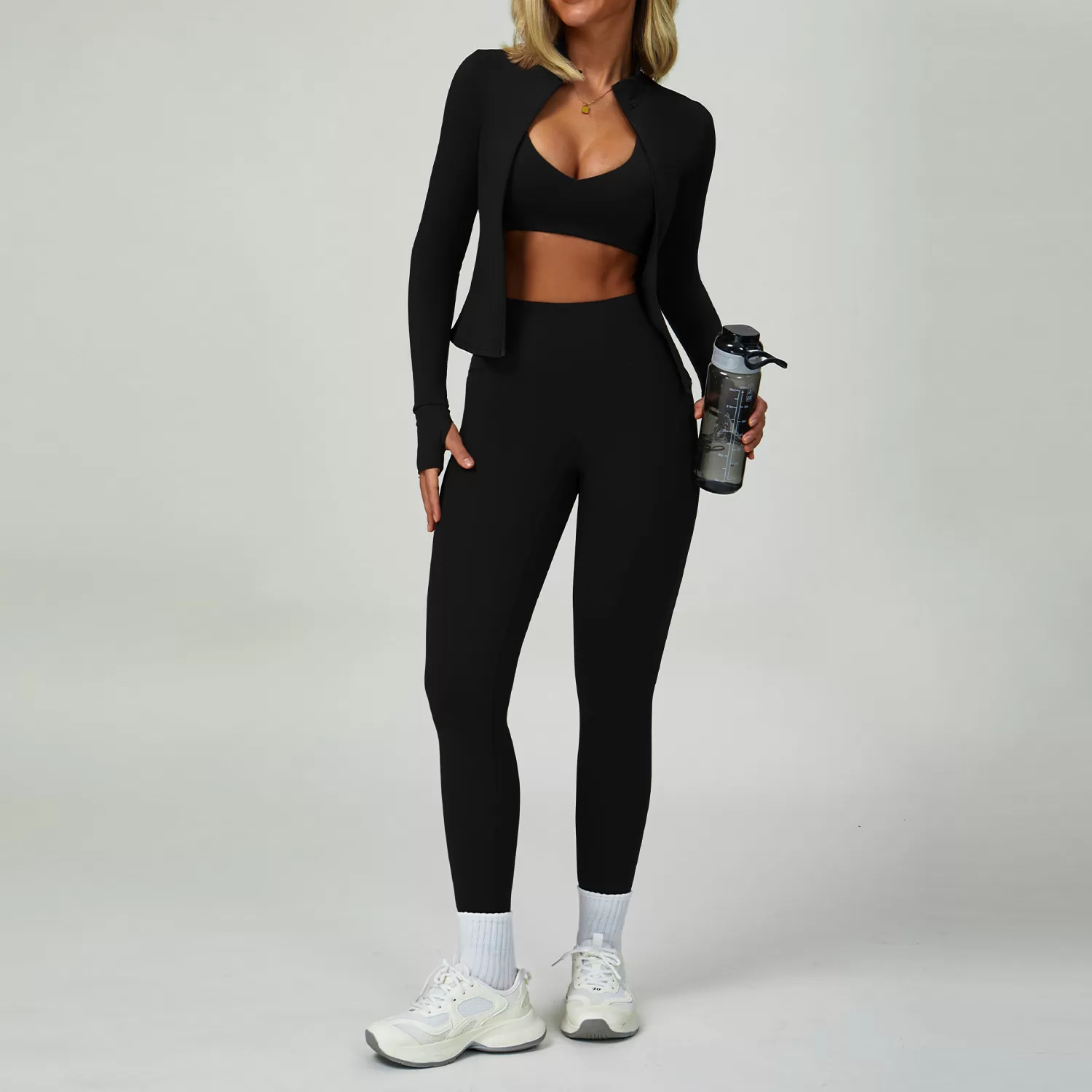 Gym Yoga Bra Leggings Jacket Quick Dry Fitness 4 Pieces Yoga Set FGBTZ9300