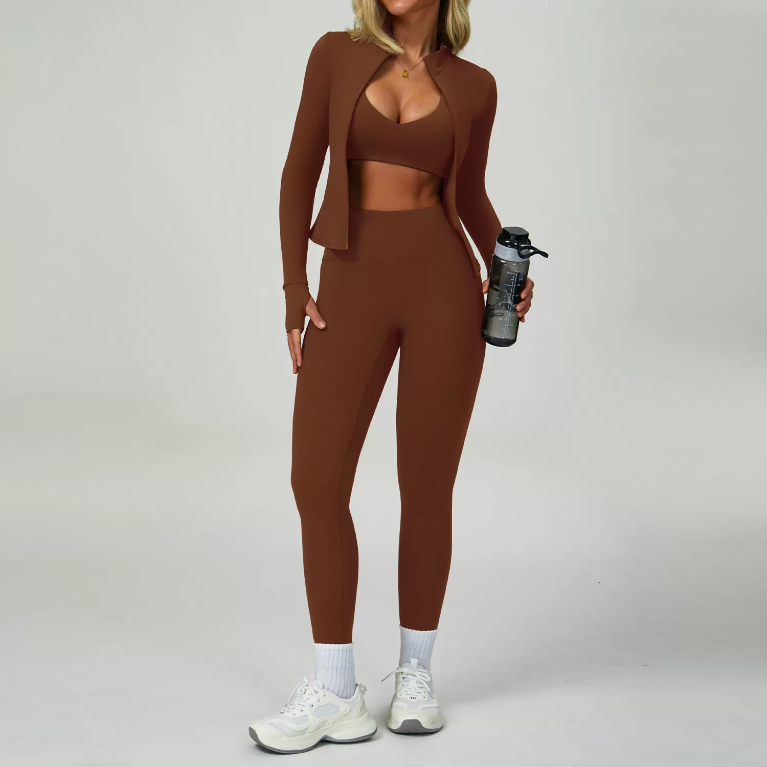 Gym Yoga Bra Leggings Jacket Quick Dry Fitness 4 Pieces Yoga Set FGBTZ9300