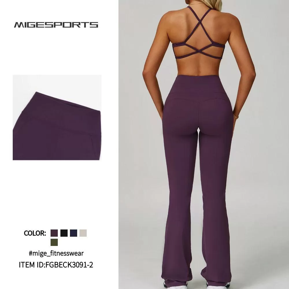 High Stretch Soft Yoga Legging for Women Elevate Bell-bottom Pants FGBECK3091-2