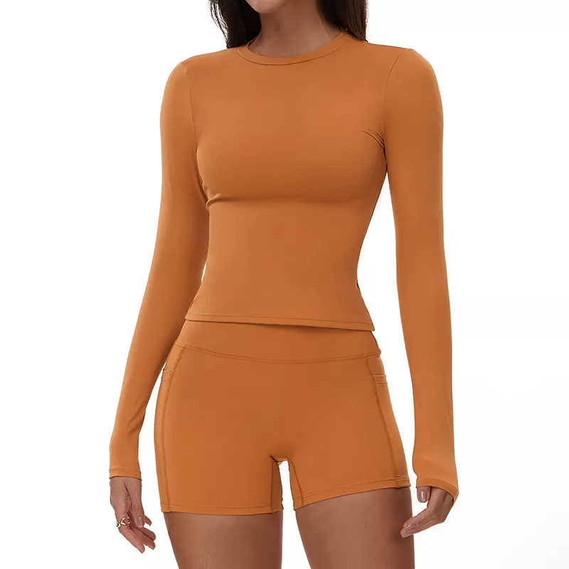 Crew Neck Workout Gym Shirts Long Sleeve Yoga Tops for Women FGBECX3103