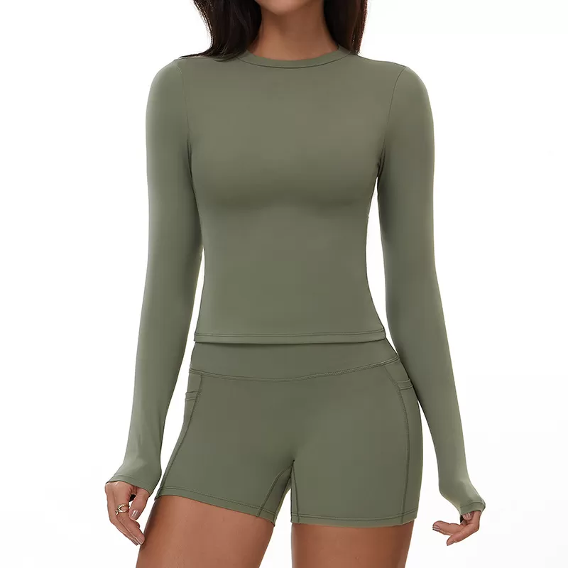 Crew Neck Workout Gym Shirts Long Sleeve Yoga Tops for Women FGBECX3103