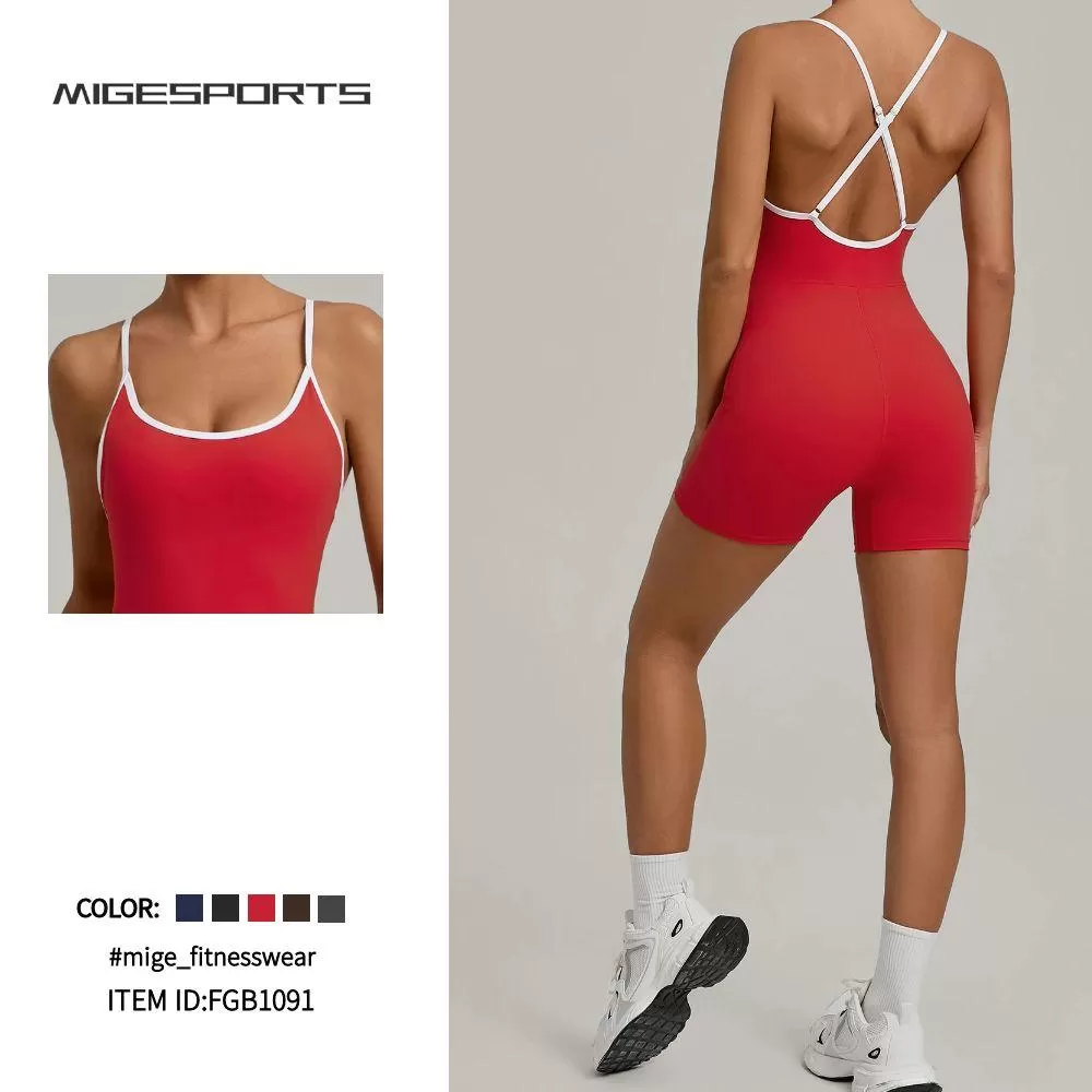 Women's Athletic Cross Back Rompers Workout Jumpsuits FGB1091