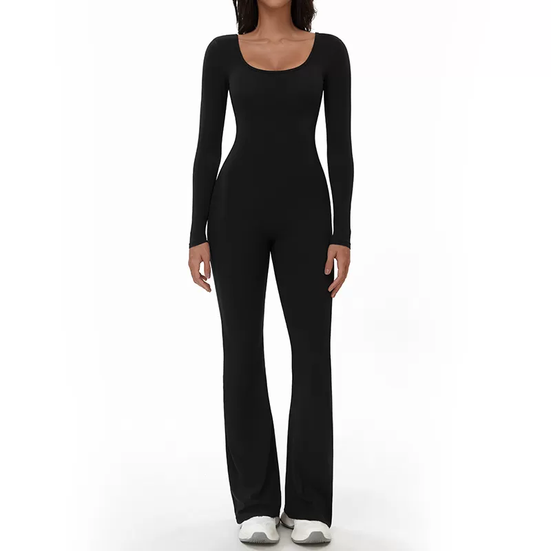 Sports Backless Long Sleeve Gym Flare Leggings Jumpsuits for Women FGBELT3104