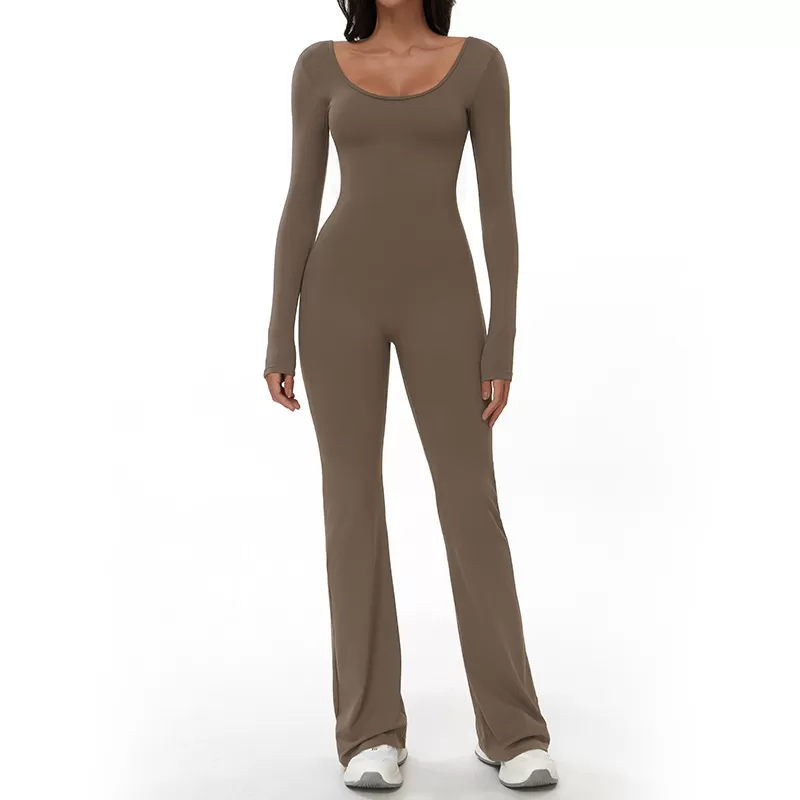 Sports Backless Long Sleeve Gym Flare Leggings Jumpsuits for Women FGBELT3104