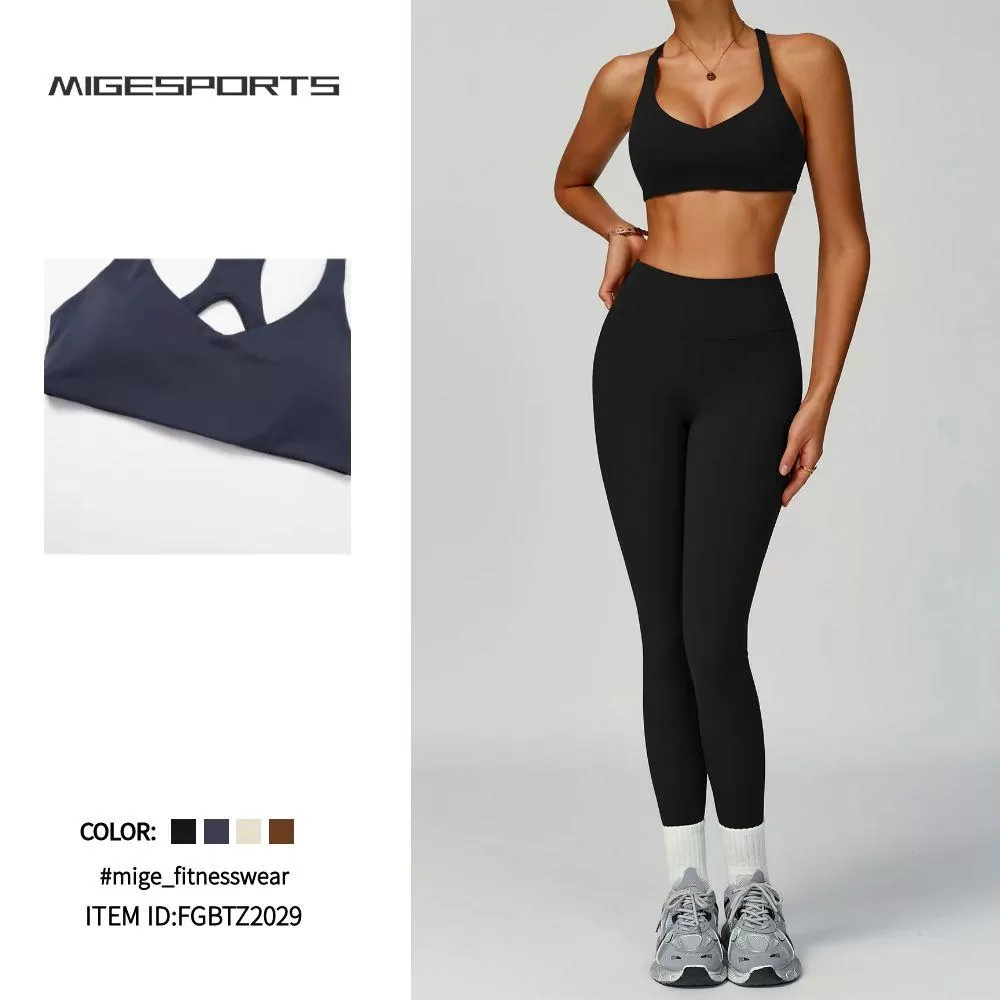 OEM Custom Fitness Yoga Shorts Leggings Cross Back Bra Yoga Set FGBTZ2029