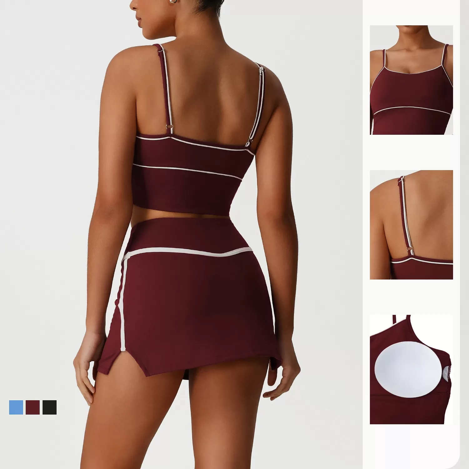 Yoga Bra Long Sleeve  2 in 1 Skirts Suit Golf Tennis Skirt 3 Piece Set Women FGBSM2531+SM2393