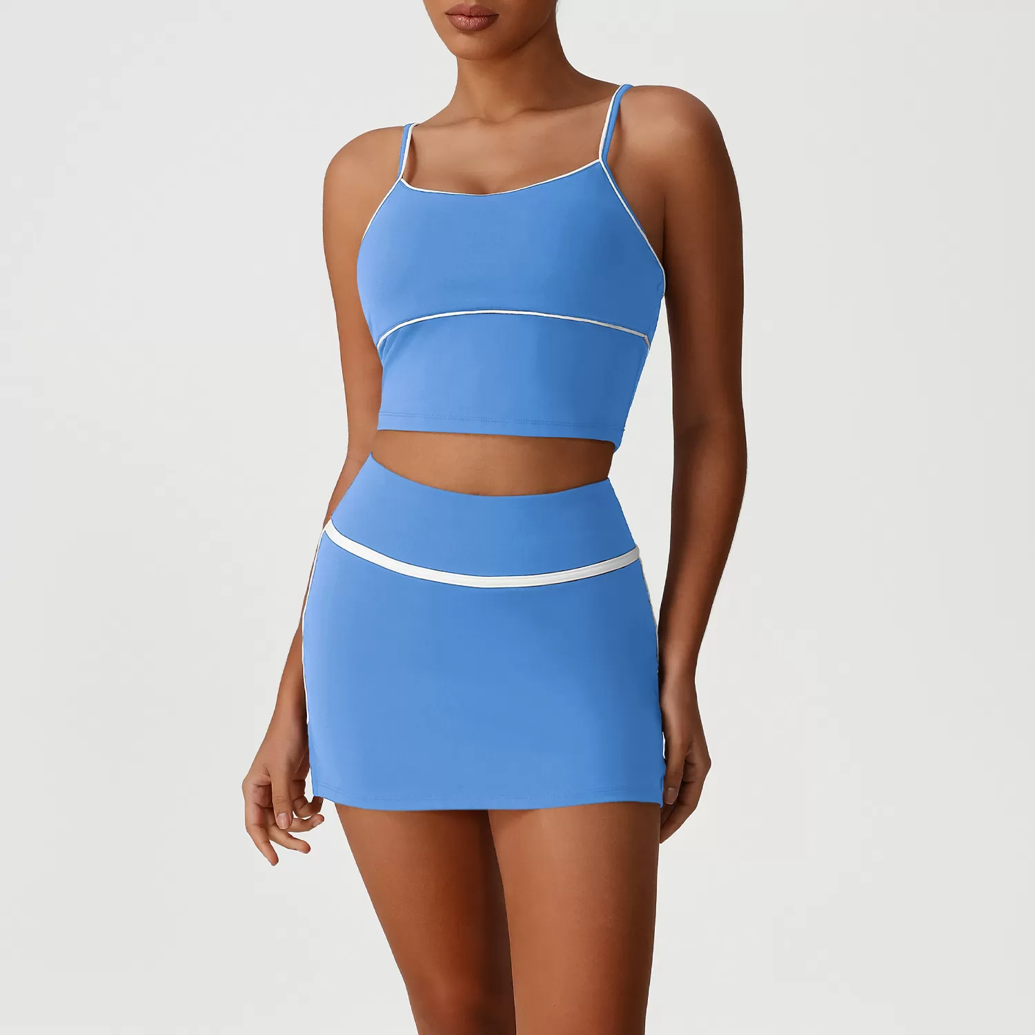 Yoga Bra Long Sleeve  2 in 1 Skirts Suit Golf Tennis Skirt 3 Piece Set Women FGBSM2531+SM2393